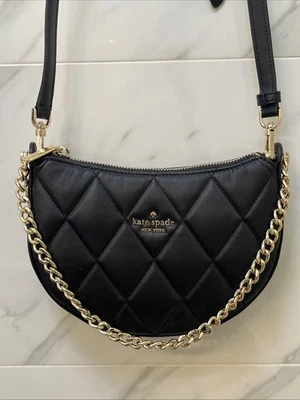 Bolso Bandolera Kate Spade Carey Pequeño Negro Acolchado Cuero Cremallera Superior Foto 1 de 4