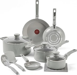 T-Fal Refresh Keramik Antihaft Kochgeschirr Set, 12-teilig Mondgrau - Bild 1 von 8