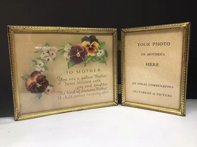 Antique “To Mother”  Tribute Motto Print Framed ~ Attached Hinged Picture Frame - Image 1 of 4