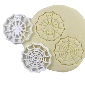 Halloween Spider Web Cookie Cutters Cartoon Plastic Pressable Biscuit Stamp - Picture 1 of 8