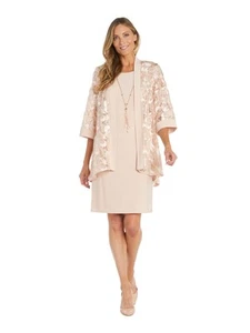 R&M RICHARDS Womens Pink Trim Elbow Sleeve Open Front Evening Cardigan 10 - Picture 1 of 8