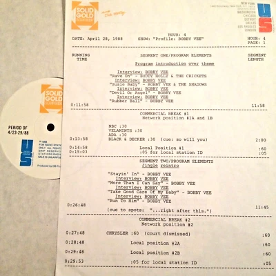 4/28/88 SOLID GOLD SCRAPBOOK SALUTES BOBBY VEE: 11 INTERVIEWS, 15 TUNES & MEDLEY - Image 1 of 2