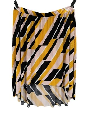 Lane Bryant 裙子尺寸 26 / 28 拉手风琴褶 Hi Lo Midi 黑色黄色 — 第 1/4 张图片