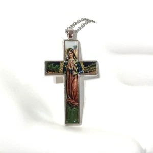 Women's Virgin Mary Catholic Necklace Pendant Brass Plated Silver - Picture 1 of 7