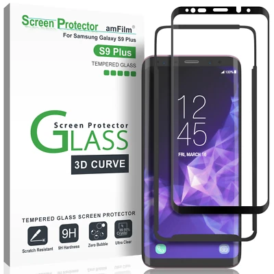 Protector de pantalla de vidrio templado curvo 3D amFilm Samsung Galaxy S9 Plus (paquete de 1) Foto 1 de 4