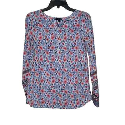 Talbots 1/4 Button Blouse Top Size Small Multi Color Floral Womens Rayon - Image 1 of 4