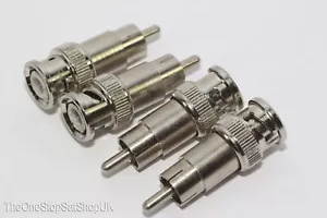 4 x Vision BNC Male Plug to Male RCA Phono Plug Adaptor, Nickel Plated - Picture 1 of 12