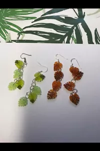 Waterfall Monstera Leaf Earrings Hoop Free P&P Resin & Sterling silver. leaves - Picture 1 of 3