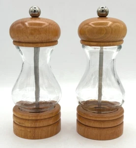 Vintage MARLUX Wood Glass 7" Pepper & Salt Grinders Set of 2 Made in France - Picture 1 of 16