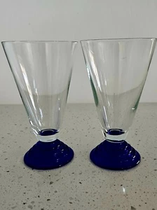 Set di 2 bicchieri vintage crisal blu cobalto piedi cristallo 8 oz Art Deco N4 - Foto 1 di 6