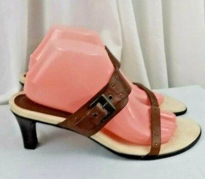 Markon Dania Marrón Cuero Tachonado Hebilla Tacón Alto Sandalias Mujer Zapatos TALLA 9.5 M Foto 1 de 4