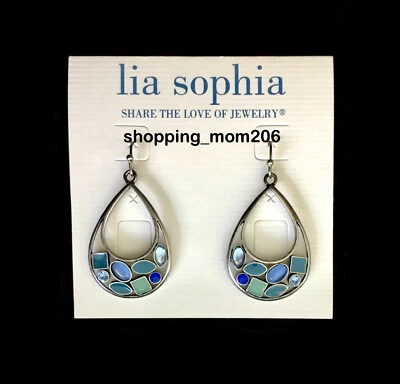 Lia Sophia "Atlantis" Matte Silver Tone w/Cut Crystals & Resin Pierced Earrings - Image 1 of 3
