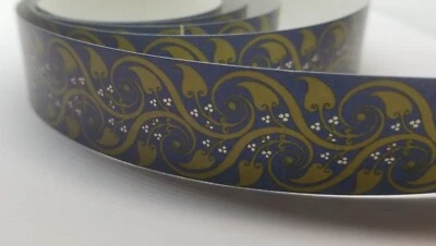 Red Blue Edging Interior Trunk lid chest steamer vintage antique lid sticker - Image 1 of 4