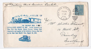 NS10 USA 1939 JUBILEE RAILWAY MAIL SERVICE COVER NEW YORK WORLD FAIR RPO CACHET