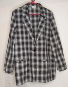 Vtg Alice Stuart Plaid Black/White Blazer Jacket Sz LG. - Picture 1 of 10