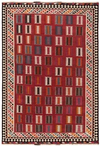 Kélim 231x159 CM Tissés à la Main Tapis de Perse Nomades Orient Laine Rouge - Imagen 1 de 11