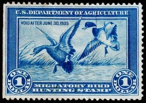 United States Hunting Permit Stamp Scott RW1 (1934) Used F-VF, CV $175.00 C - Picture 1 of 1