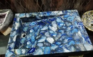 Exquisites Waschbecken aus blauem Achatstein - handgefertigtes Edelsteinbecken - Bild 1 von 3