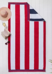 Member's Mark OVER SIZE BEACH TOWEL RED/WHITE/NAVY STRIPE 6 FT - Picture 1 of 1