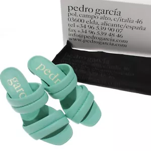 Pedro Garcia NWB Clea Pebble Nappa Mule Heel Sandals Size 36.5 US 6.5 Aqua Blue - Picture 1 of 10