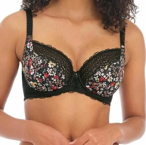 Freya Boho Vibes Bra Size 30F Underwired Plunge Balcony Black Floral 400702 New - Picture 1 of 12