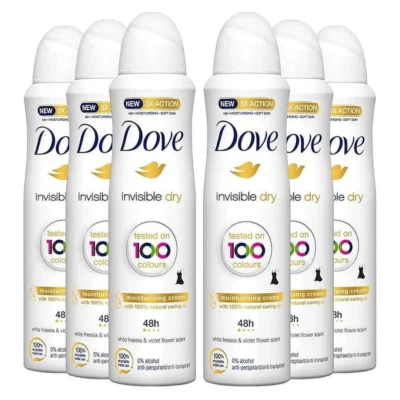 6 x 250ml Dove Invisible Dry 48h Anti Perspirant Deodorant Spray