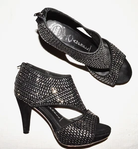 JEFFREY CAMPBELL RALLY SZ 6.5 BLACK STUDDED SUEDE CUT OUTS PUMPS HEELS SANDALS - Picture 1 of 8