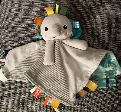 Manta de seguridad para bebé elefante Lovey amarilla brillante comienza etiquetas encantadoras en muy buen estado Foto 1 de 4