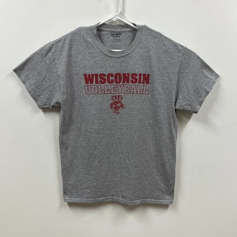 Wisconsin Badgers Shirt Adult Large Gray Volleyball Red Graphic Athletic Mens Cover