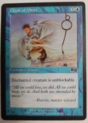 MTG Magic The Gathering Card Cloak of Mists Enchant Creature Blue Urza's Saga  - Image 1 of 2