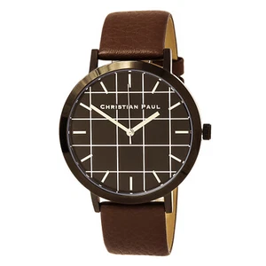 Christian Paul Men's Watch Grid Pattern Black and White Dial Brown Strap GR-02 - Picture 1 of 3