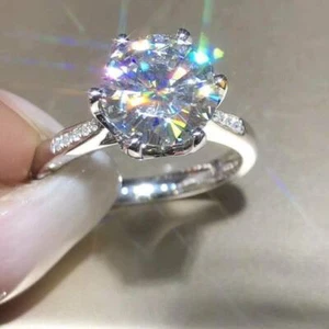 3.17Ct White Round CZ Engagement Wedding Ring In Solid 925 Sterling Silver - Picture 1 of 4