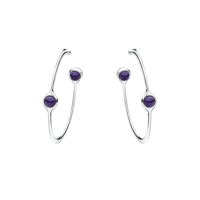 Georg Jensen. Sterling Silver Ear Hoops with Amethyst # 473 - Sphere. - Image 1 of 1