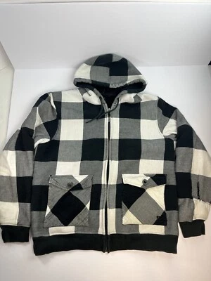 Vintage Y2K DC Shoes Hoodie Black & White Plaid Full Zip Sherpa Lined Size Large - Image 1 of 4