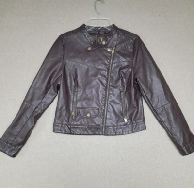 DOLLHOUSE Faux Leather Jacket Women's/Jr's LARGE Biker Moto Full Zip BROWN - Image 1 of 4