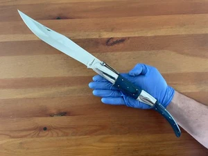 Coltello pieghevole Navaja lama lunga 8,5" stile arabo bilancia blu con cricchetto - Spagna - Foto 1 di 11