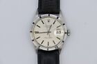 Rolex Date 1501 Silver Linen Dial 34mm Engine Turned Bezel Leather Strap