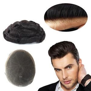 Natural Mens Toupee Human Hair Replacement System All French Lace Hairpieces - Picture 1 of 72