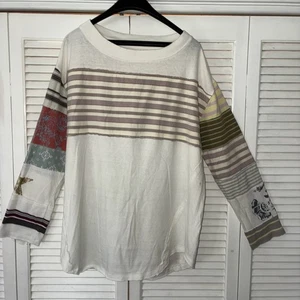 Free People We The Free Mackenzie Longsleeve Tee Ivory Combo GUC Size Medium - Bild 1 von 11
