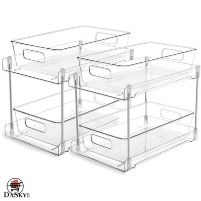 Elegante organizador de armazenamento de banheiro transparente de 2 camadas - maximiza o espaço sob a pia - Imagem 1 de 4