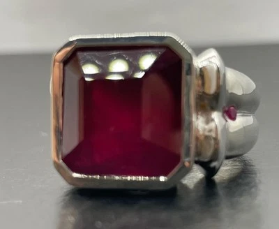 21.83 CT MINED RED RUBY .925 STERLING SILVER MENS PINKY RING SZ 7.5, 28GR 1OAK - Image 1 of 4
