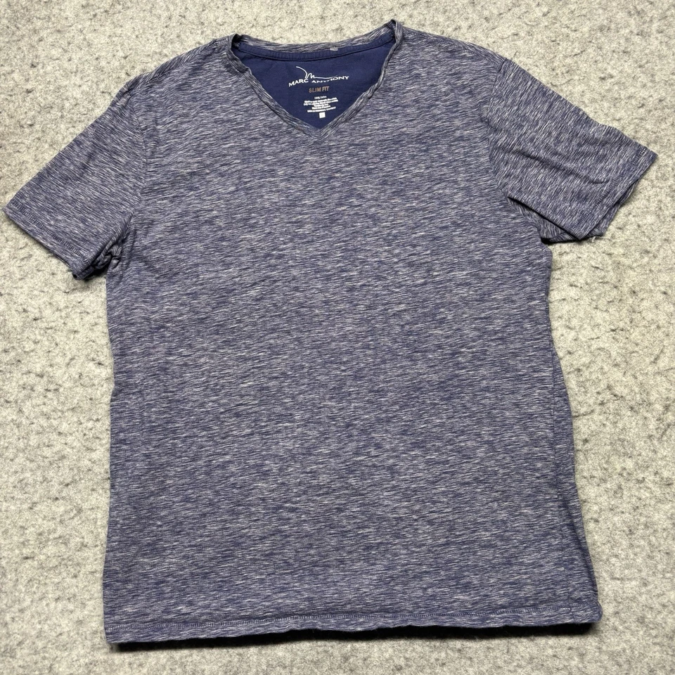 Camiseta Marc Anthony Calce Ajustado Manga Corta Cuello en V Para Hombre Grande Azul Foto 1 de 4