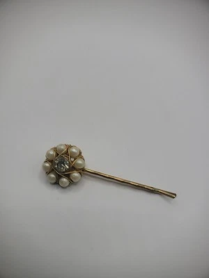 Pinza de pelo antigua vintage tono dorado cuentas blancas alambre de cristal envuelto cabello novia Foto 1 de 4