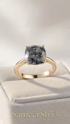 Anillo de diamantes grises con cojín cultivado en laboratorio de 4 quilates diseño de oro amarillo de 14 k por Sameersh53 Foto 1 de 4