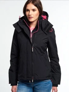 Superdry Jacket Pop Zip Hooded Arctic Windcheater jacket Black Pink Size UK 8 - Picture 1 of 19