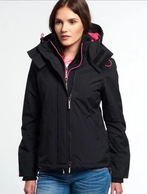 Superdry Jacket Pop Zip Hooded Arctic Windcheater jacket Black Pink Size UK 8 - Image 1 of 4