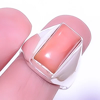 Anillo solitario de plata de ley 925 con piedras preciosas de Perú ópalo rosa s.8.5 A398 Foto 1 de 4