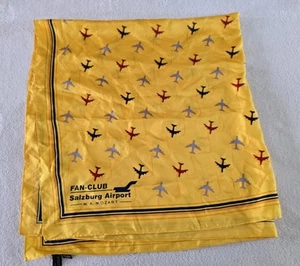 Salzburg Airport Fan Club Silk Scarf Yellow Square Aviation - Picture 1 of 6