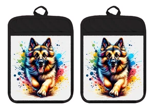 Deutscher Schäferhund GSD Hund Welpe Küche Topflappen Ofenhandschuh Leinen Handtuch DZ448DPH - Bild 1 von 14