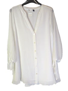 Cream Pleated Blouse 3/4 Sleeve Smart Ivory Tunic Top Size 16 ex High Street - Picture 1 of 5